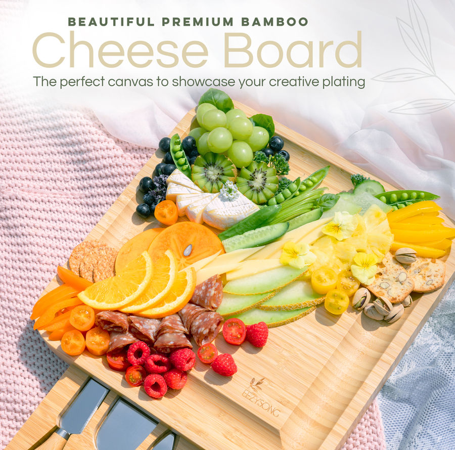EEZYSONG Bamboo Cheese Charcuterie Board and Knife Tool set