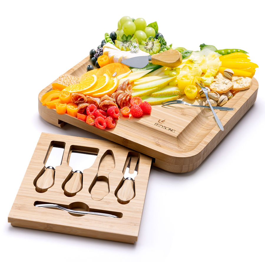 EEZYSONG Bamboo Cheese Charcuterie Board and Knife Tool set