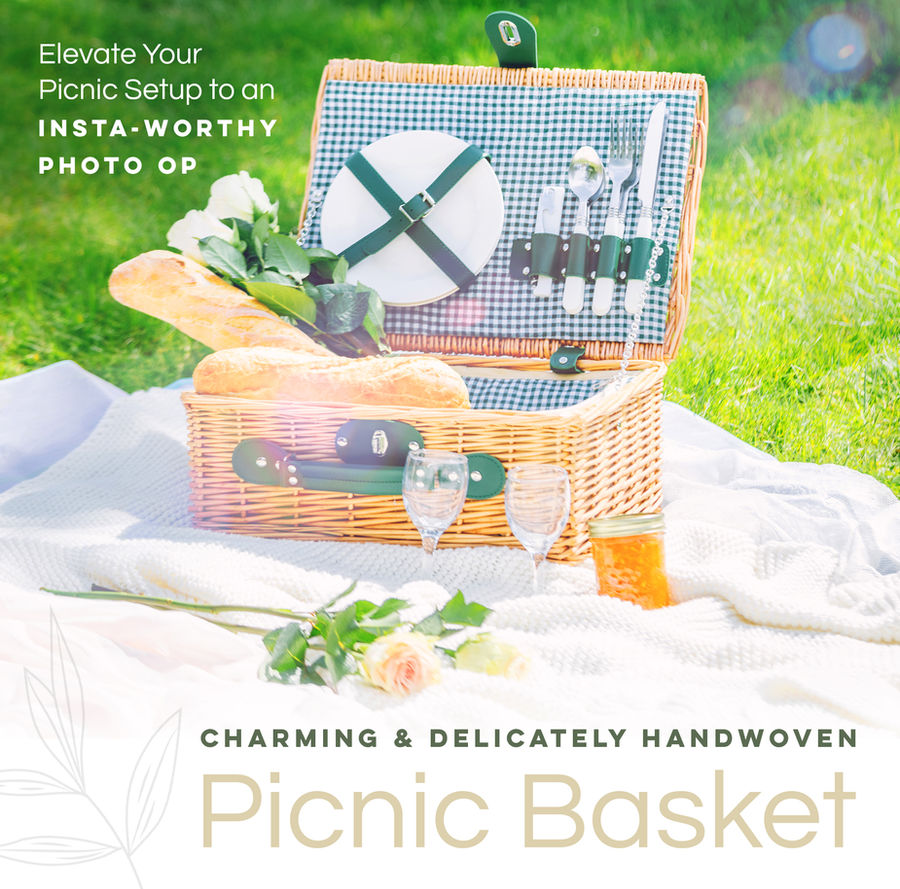 EEZYSONG Picnic Basket Set For 2 Persons with Insulated Cooler